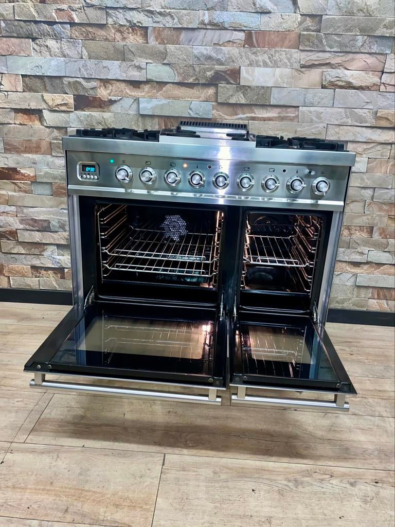 Luxe Boretti Fornuis 5 pits met Frytop dubbele oven 90 cm, Gebruikt, Fornello Esperta, Ophalen of Verzenden, Energieklasse A of zuiniger