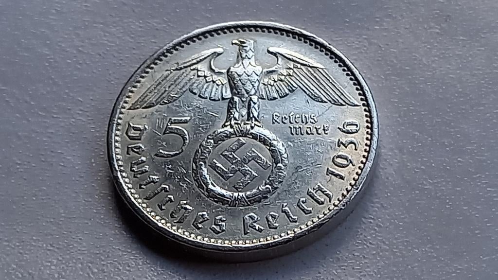WO2 5 Reichsmark 1936A zilver nazi duitsland, Ophalen of Verzenden, Duitsland, Losse munt, Zilver