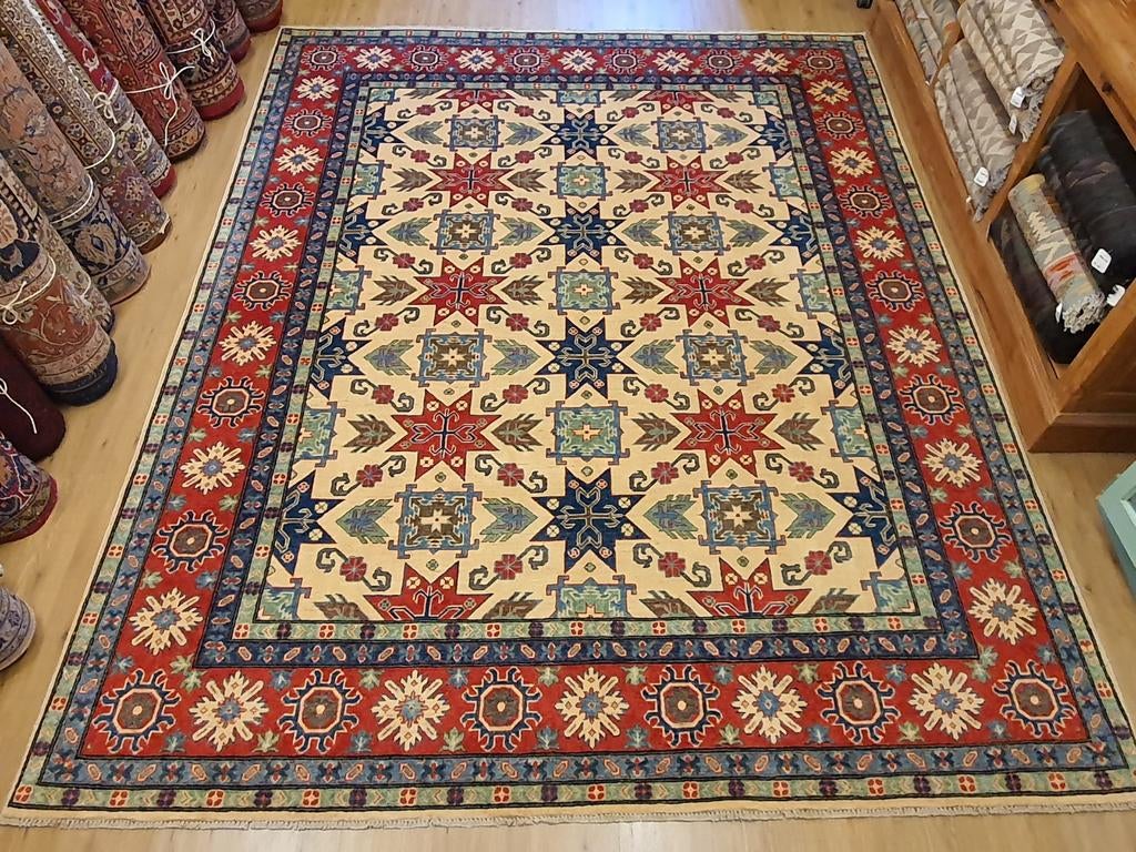 Handgeknoopt oosters tapijt kazak 309x246, Info@SlatsAntiek.nl, Crème, Perzisch, Vof Slats Antiek