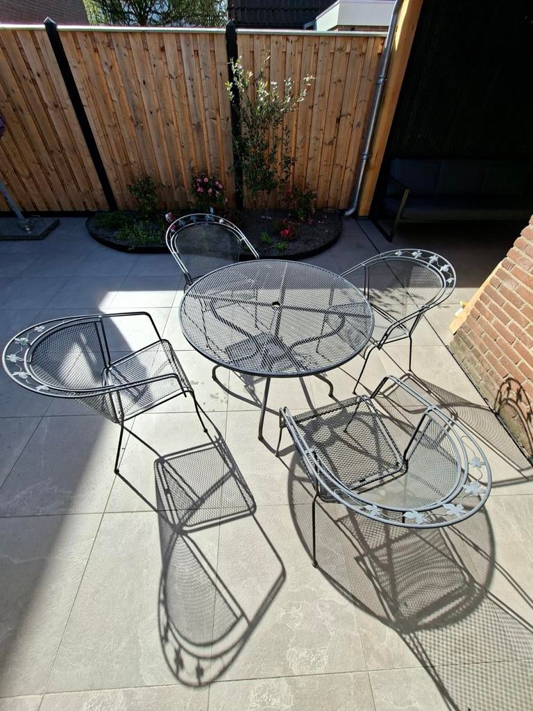 Ronde stapelbare bistroset voor 4 personen, Ophalen, Gebruikt, Tuinset, Eettafel