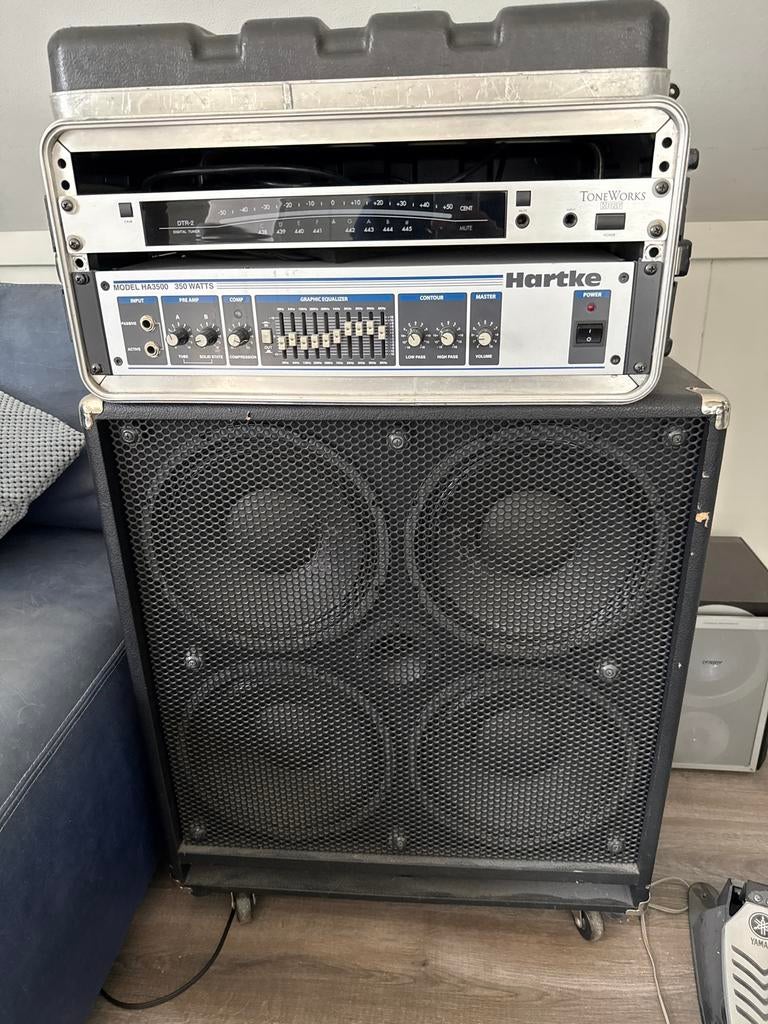 Hartke HA3500 Bassversterker met Fender Rumble 4x10 cab, Ophalen, Gebruikt, Elektrisch