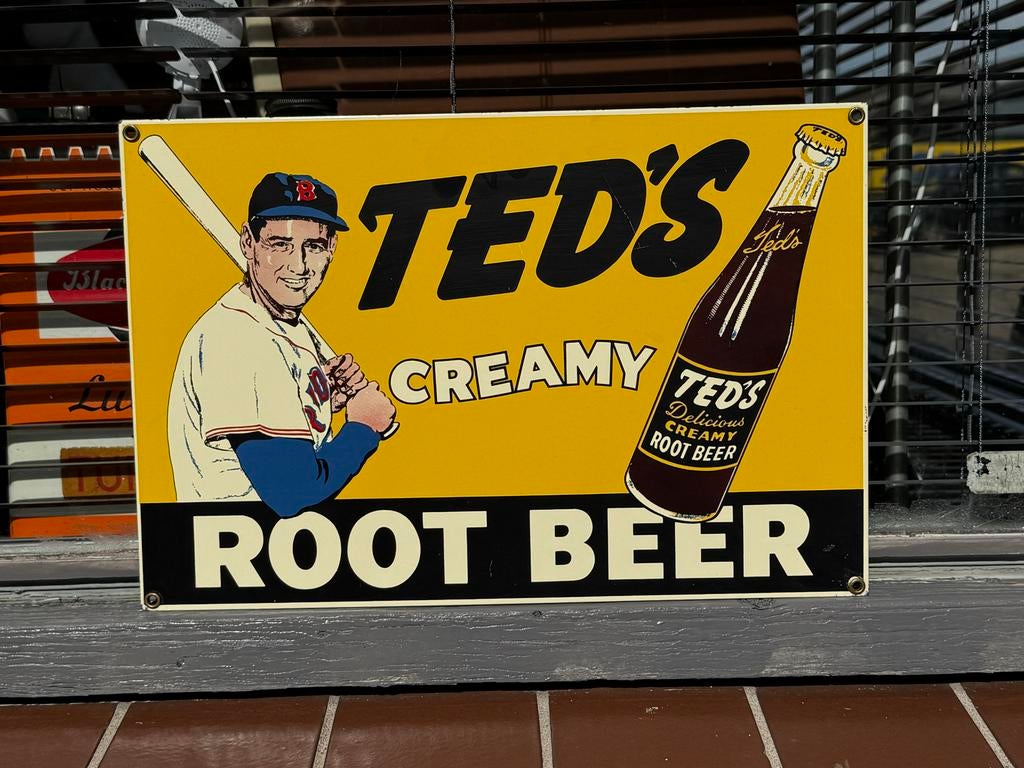 Vintage Ted's Creamy Root Beer Emaille Reclamebord, Ophalen