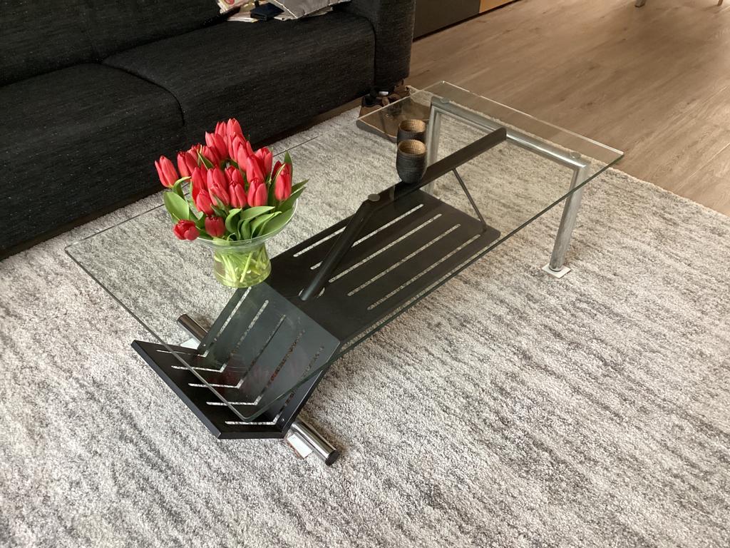 Glazen salontafel, Huis en Inrichting, Tafels | Salontafels, 100 tot 150 cm, Minder dan 50 cm, Rechthoekig, 50 tot 100 cm