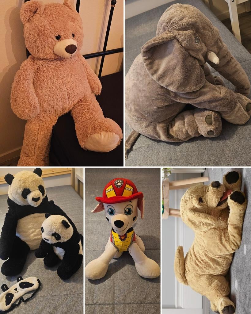 Grote knuffelbeer, olifant, panda's, Paw Patrol en hond, Ophalen, Zo goed als nieuw, Beer