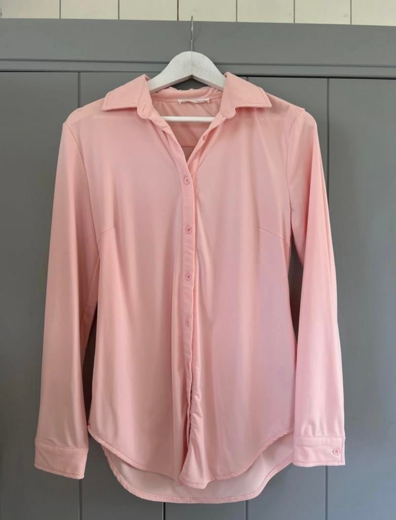 Lichtroze blouse van travelstof, maat L, Ophalen of Verzenden, Gedragen, Maat 42/44 (L), Roze