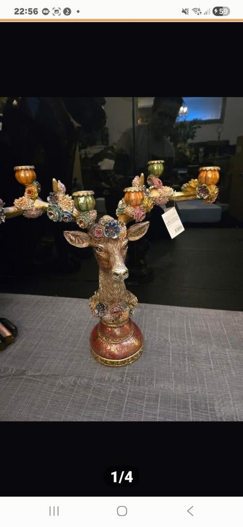 Decoratieve herten kandelaar met bloemendetails., Ophalen, Nieuw
