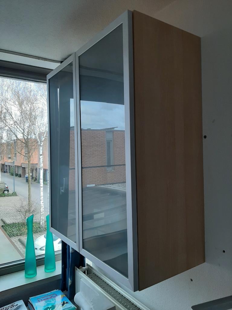 Boven kast Ikea Vättern Berken fineer, Huis en Inrichting, Kasten | Kledingkasten, Ophalen, Glas, 50 tot 100 cm, Minder dan 100 cm