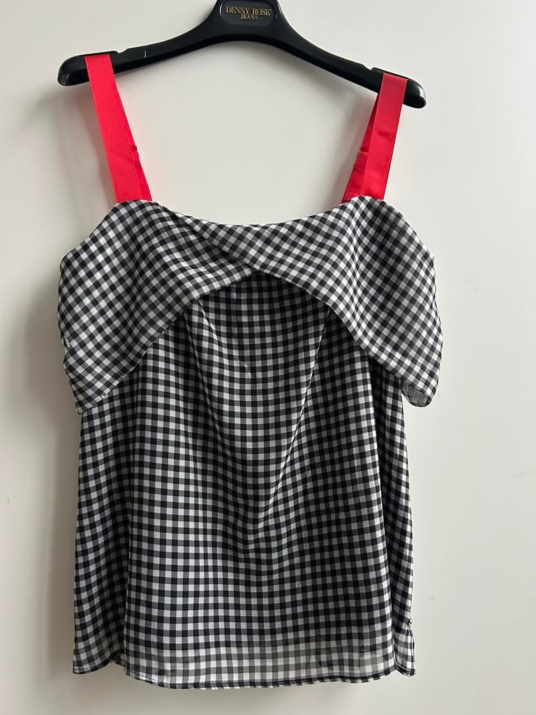 DENNY ROSE top zwart/wit ruitje mt 34, 40 en 42
