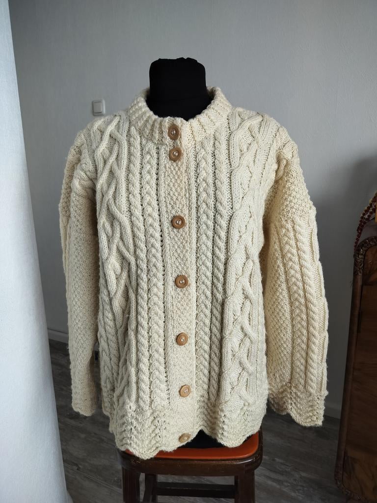 Ierse Aran wollen vest met kabelpatroon, Ophalen of Verzenden, Zo goed als nieuw, Maat 38/40 (M), Beige