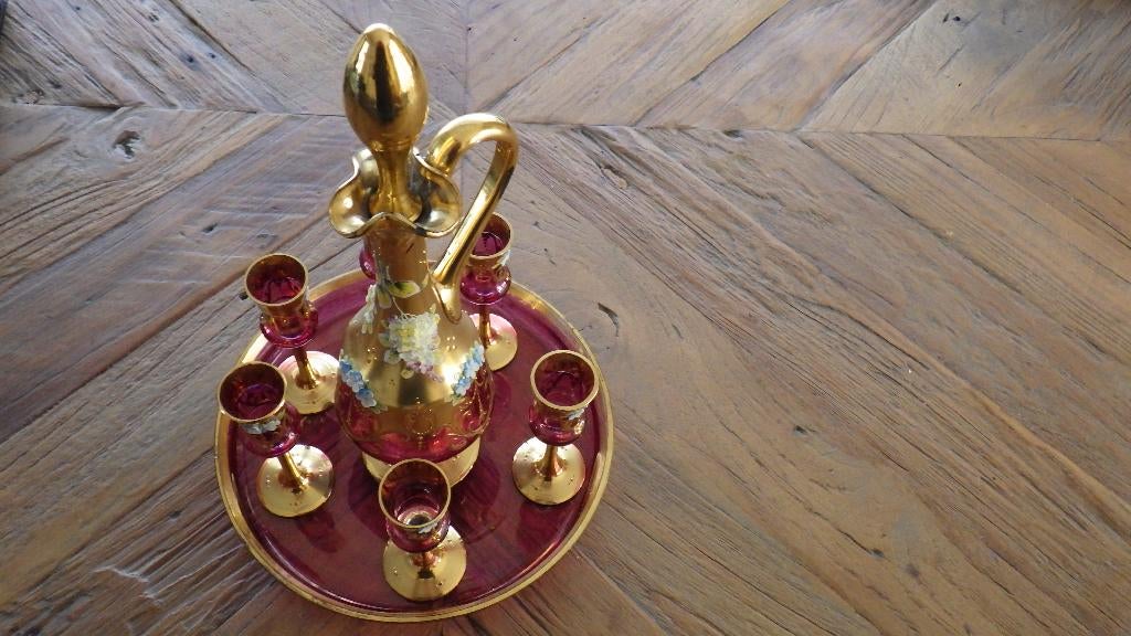 prachtige retro glazen karaf met glaasjes, Ophalen of Verzenden, Overige typen