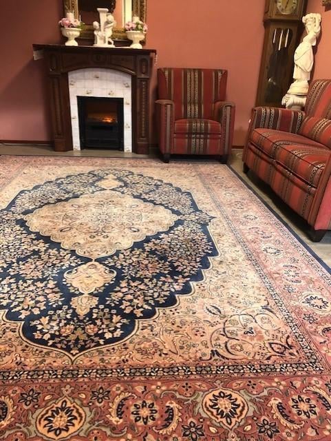 Groot vloerkleed- Perzisch tapijt vintage oudroze 350x240, Huis en Inrichting, Stoffering | Tapijten en Kleden, Crème, 200 cm of meer