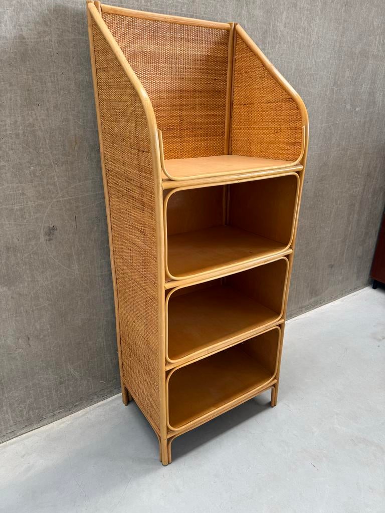 Vintage Bamboe Rotan Kastje met 4 Vakken, Ophalen of Verzenden