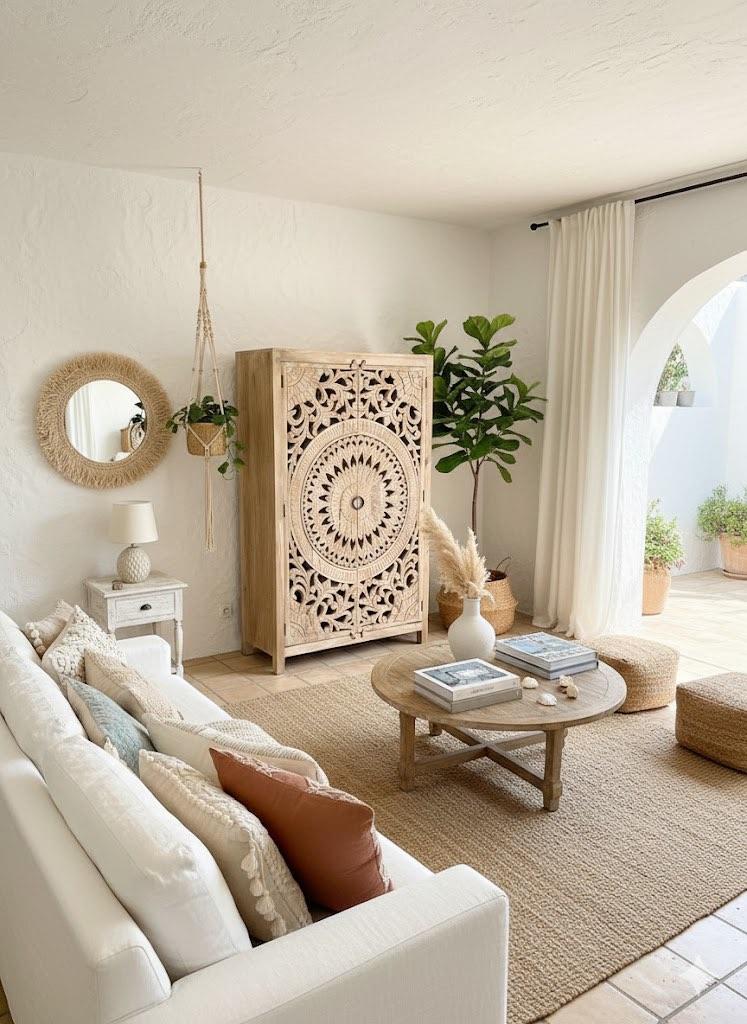 Handgesneden Kast uit India Uniek exemplaar Ibiza/Boho Nieuw, Overige houtsoorten, Met deur(en), 100 tot 150 cm, Ibiza/Boho/Botanisch
