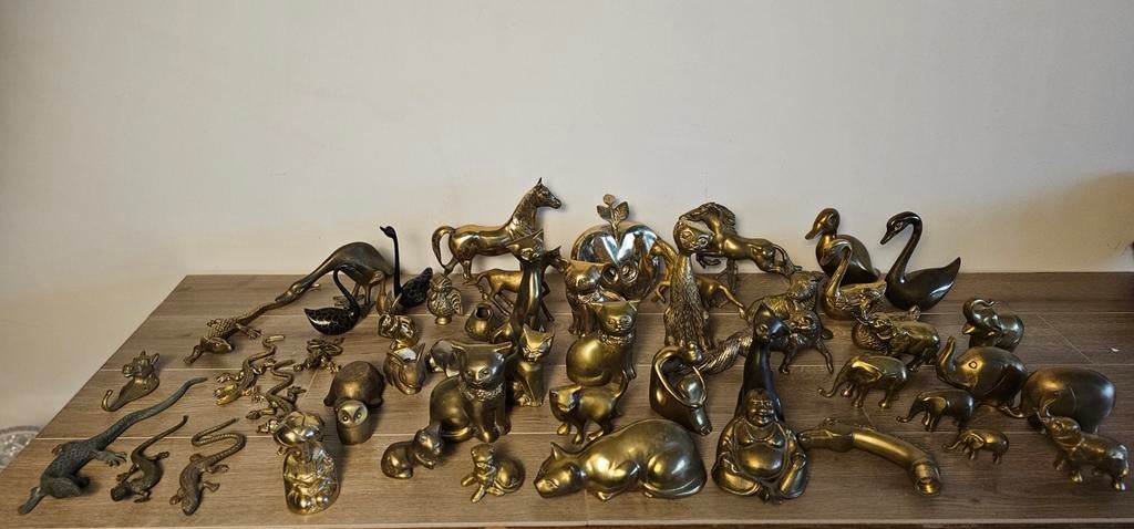 Grote partij messing beelden: dieren, mensen en meer, Verzamelen, Beelden en Beeldjes, Ophalen of Verzenden, Gebruikt, Dier