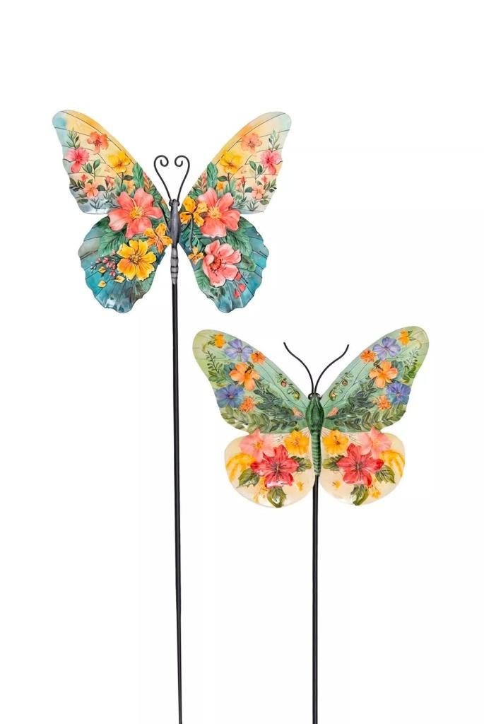 BLOEMEN VLINDER OP STEKER - METAAL, Ophalen of Verzenden, Nieuw