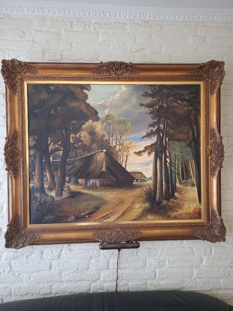 Groot olieverf schilderij mooie antieke lijst, Ophalen