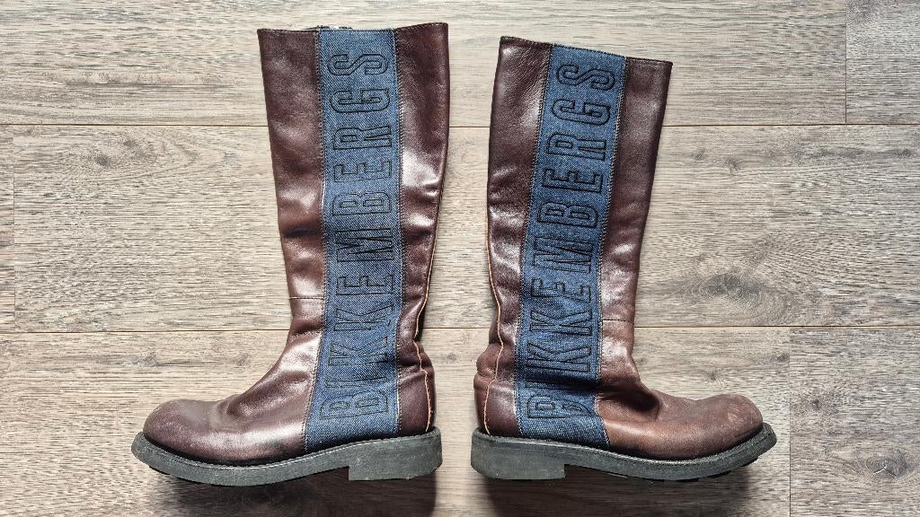 Vintage 90s Y2K bruin leren laarzen Dirk Bikkembergs maat 38, Kleding | Dames, Schoenen, Hoge laarzen, Bruin, Ophalen of Verzenden