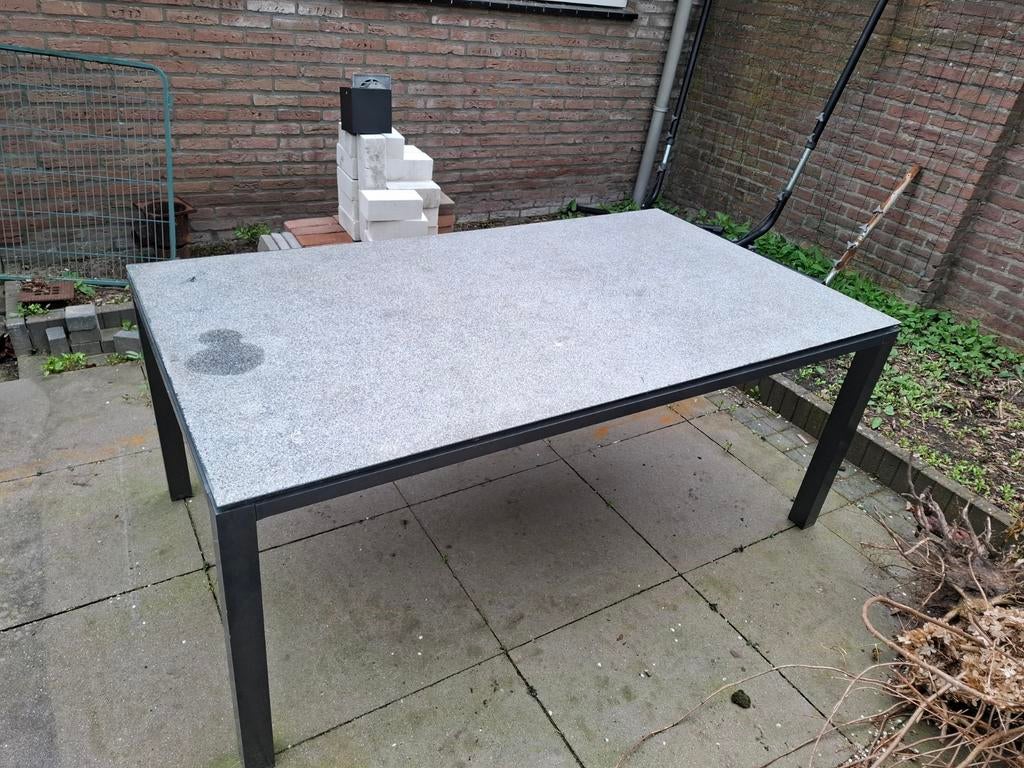 Tuintafel met glazen tafelblad., Ophalen, Gebruikt, Rechthoekig, Aluminium