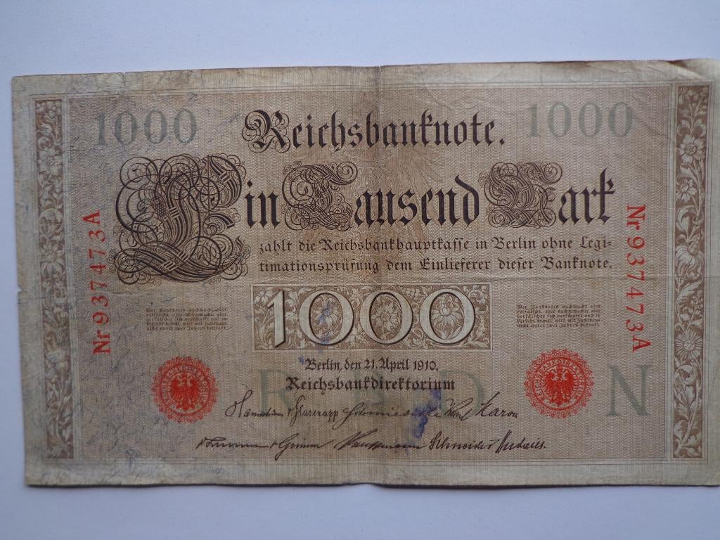 1000 Mark 1910 6 cijfers, Ophalen of Verzenden, Duitsland, Los biljet