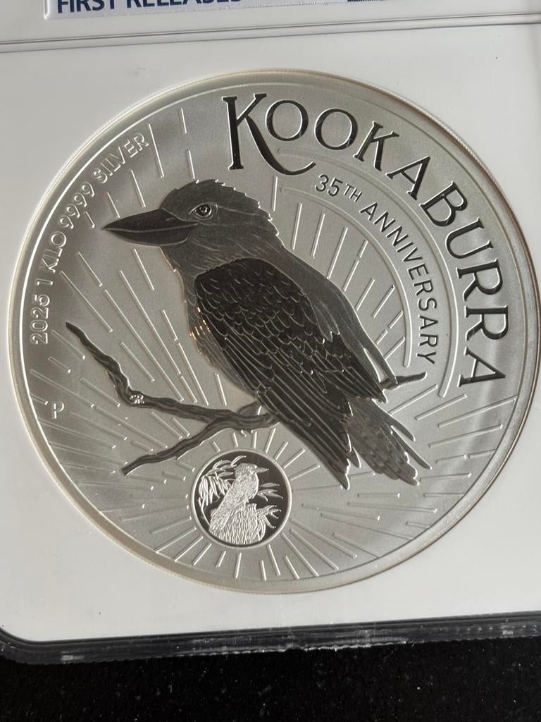 1 kilo kookaburra 2025 - NGC MS70 slab - privy .9999 zilver, Postzegels en Munten, Edelmetalen en Baren, Zilver, Ophalen of Verzenden