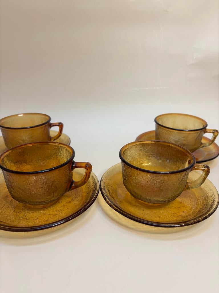 4 Vintage Arcoroc Sierra Kopjes en Schotels Amberkleurig, Ophalen of Verzenden