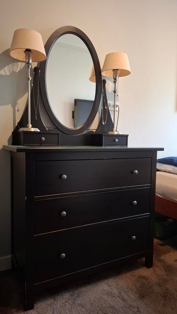 Ladekast met ovale spiegel & glasplaat – 110x50x195, Huis en Inrichting, Ophalen, Gebruikt, 100 tot 150 cm, Minder dan 100 cm