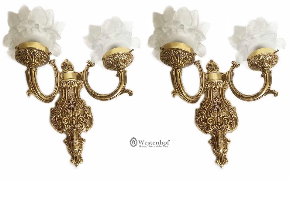 2 Barok wandlampen antiek messing goud met glazen kapje, Huis en Inrichting, Lampen | Wandlampen, Ophalen of Verzenden, Zo goed als nieuw