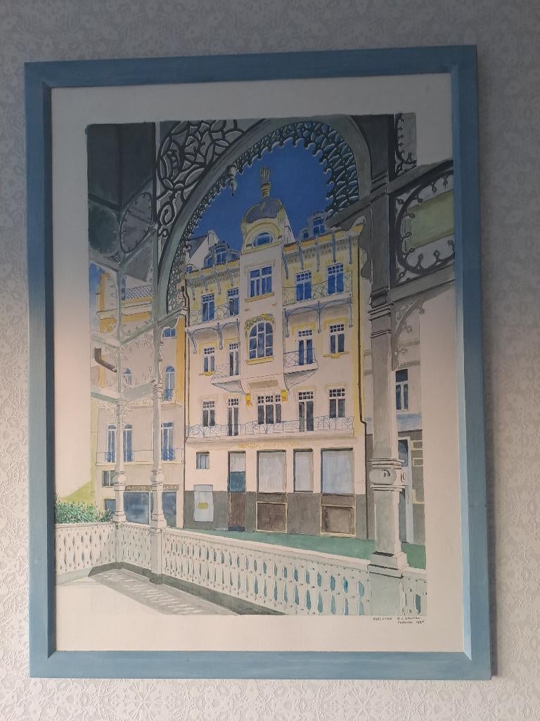 Tekening Tsjechische stad   Karlovy Vary Markt Colonnade, Ophalen of Verzenden