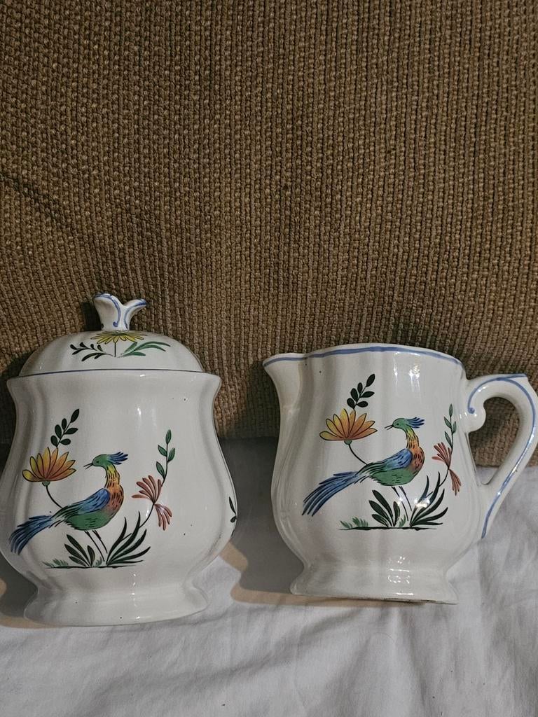 Oiseaux De Paradis Gien France Suikerpot en Melkkan, Huis en Inrichting, Ophalen of Verzenden, Keramiek, Overige stijlen, Overige typen