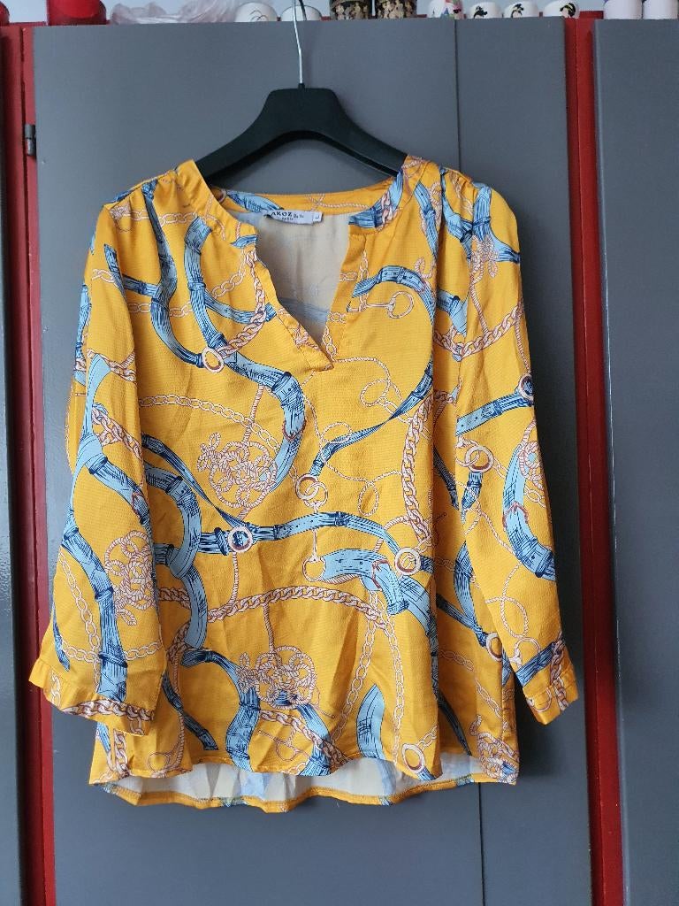 AKOZ De Toi Paris blouse mosterdgeel maat L, Ophalen of Verzenden, Gedragen, Maat 38/40 (M), Blauw