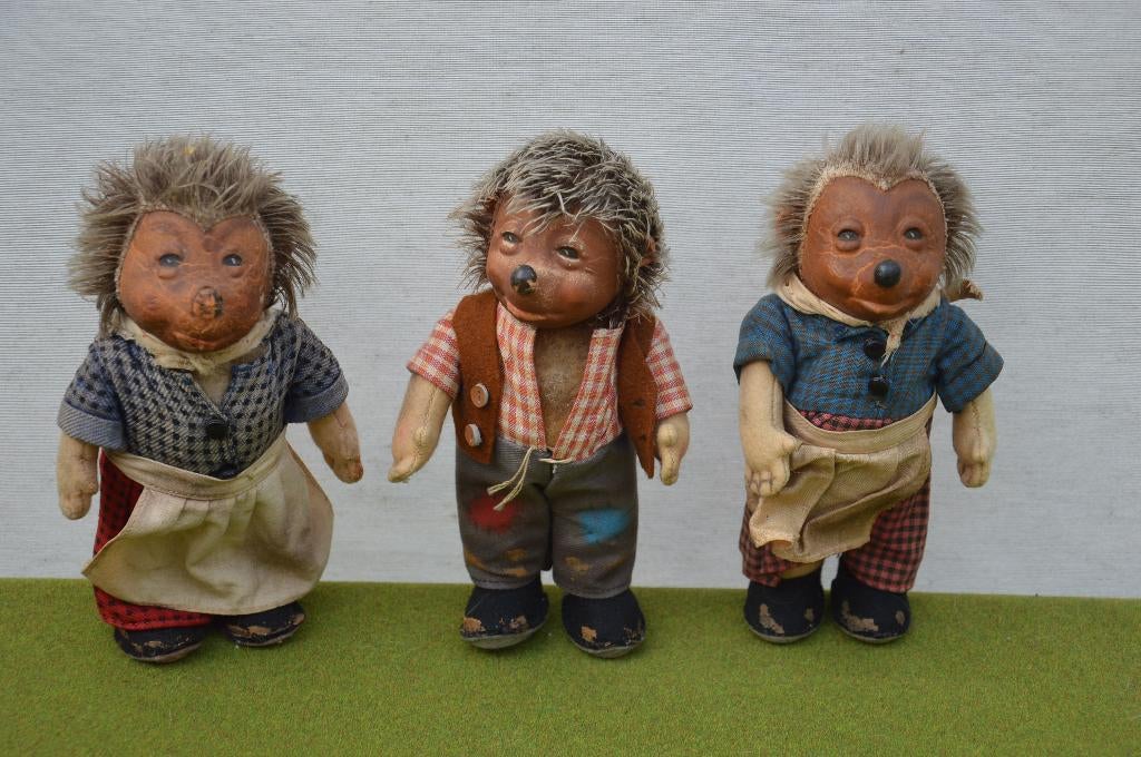 3 vintage Steiff Micki`s en Mecki met rubberen hoofdjes 17cm, Antiek en Kunst, Antiek | Speelgoed, Ophalen of Verzenden
