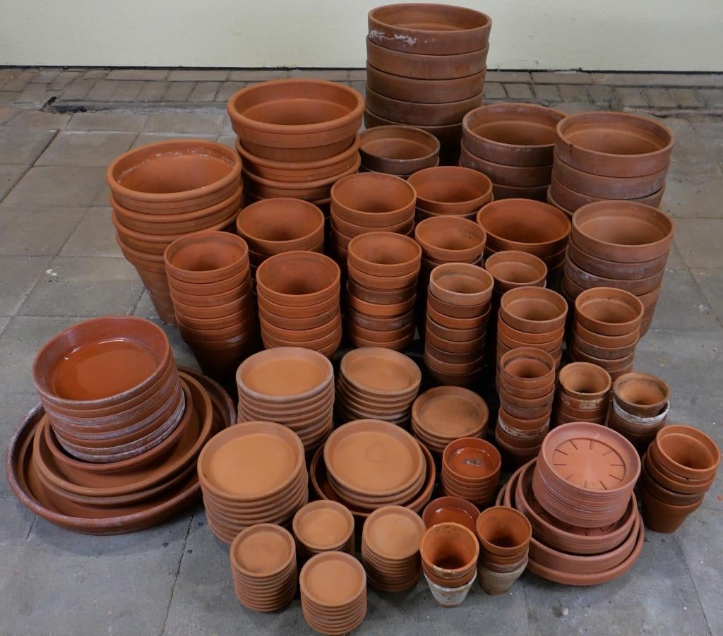 bloempotten terracotta, Tuin en Terras, Bloempotten, Gebruikt, Rond, Minder dan 40 cm, Tuin