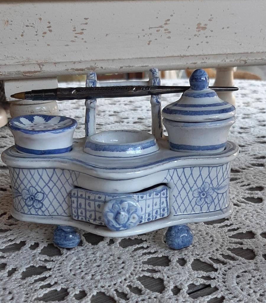 Wit met lichtblauw inktpot, Antiek en Kunst, Ophalen