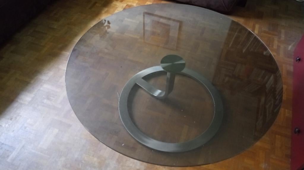 Ronde glazen salon tafel, Huis en Inrichting, Tafels | Salontafels, Ophalen, Gebruikt, 100 tot 150 cm, Rond
