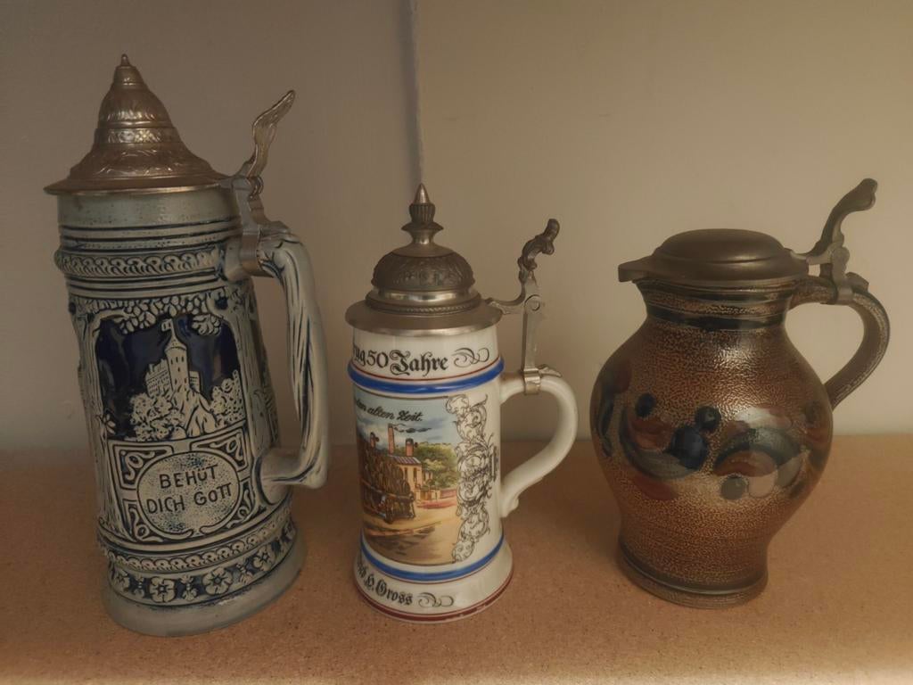 Drie Vintage Duitse Bierpullen, Antiek en Kunst, Antiek | Keramiek en Aardewerk, Ophalen of Verzenden