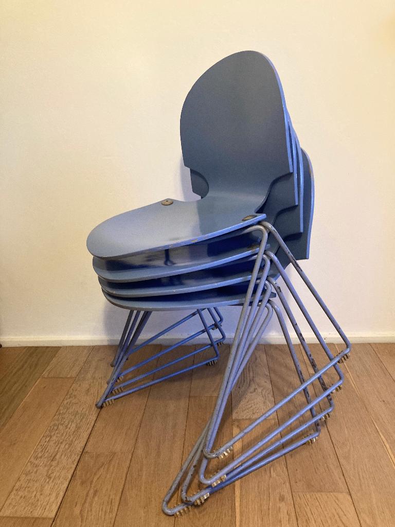 4 Minsker Fritz Hansen stoelen, Huis en Inrichting, Stoelen, Ophalen, Gebruikt, Blauw, Design, Deens, vintage, Scandinavisch, 80s