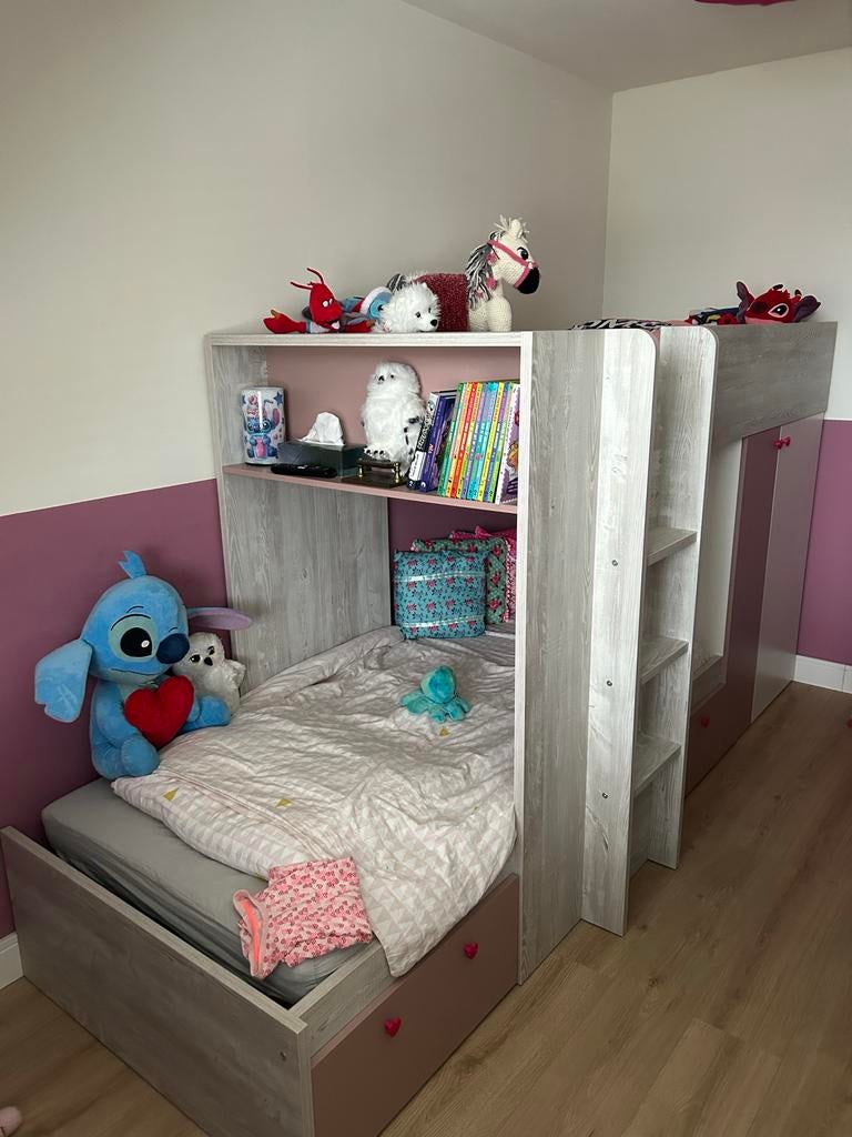 Hoogslaper met 2 bedden, Kinderen en Baby's, Kinderkamer | Bedden, Ophalen, 85 tot 100 cm, Zo goed als nieuw, 180 cm of meer