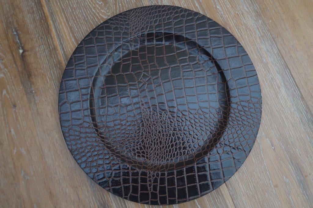 Decoratie onderbord bruin lederlook diameter 33 cm, Ophalen of Verzenden, Zo goed als nieuw