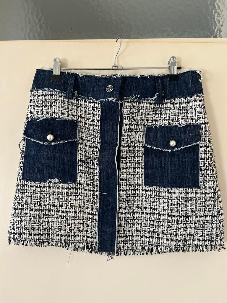 Prachtige Liu Jo Tweed & Denim Minirok – Maat S/M, Blauw, Ophalen of Verzenden, Maat 36 (S), Gedragen