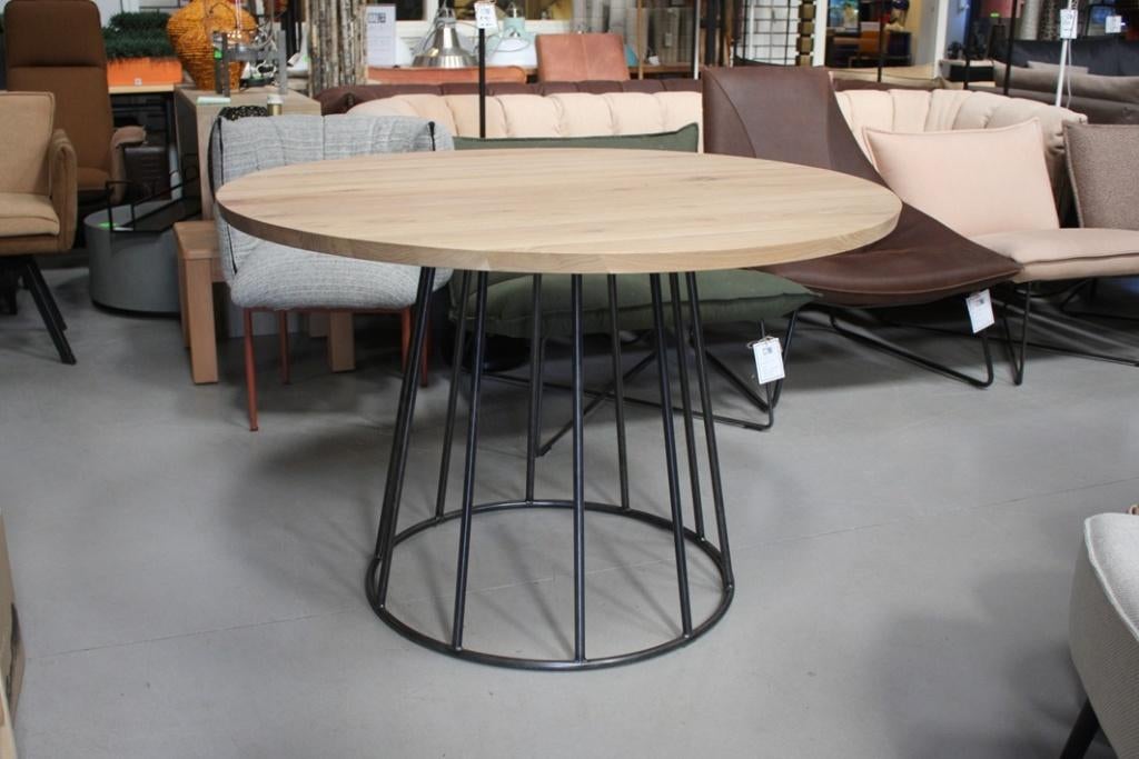 Ronde eettafel BLISS Jess design metaal eikenhout naturel, Ophalen, Rond, Zo goed als nieuw, Vijf personen of meer
