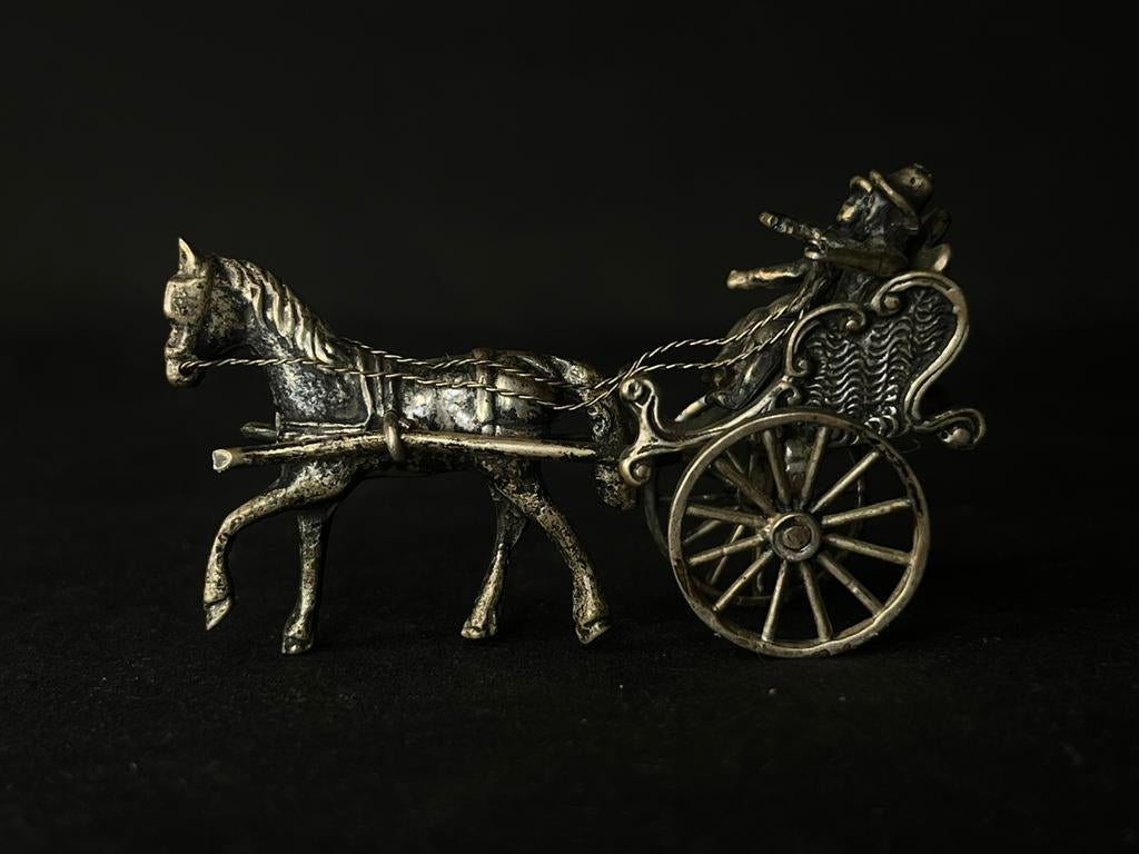 Miniatuur Zilveren Paard en Wagen, Antiek en Kunst, Ophalen of Verzenden, Zilver