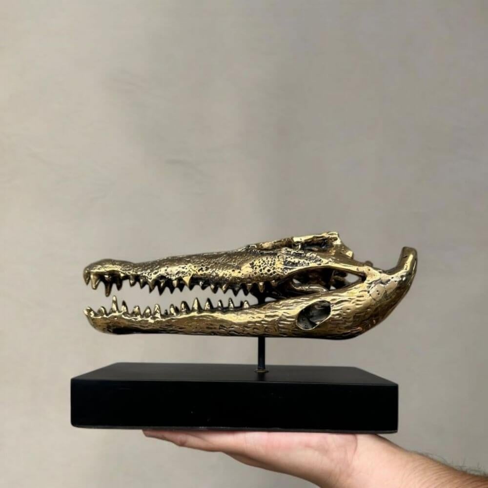 Krokodil schedel op standaard messing beeld skull, Ophalen of Verzenden, Nieuw