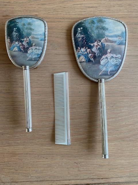 brocante kaptafel set spiegel,borstel,kam, Ophalen of Verzenden