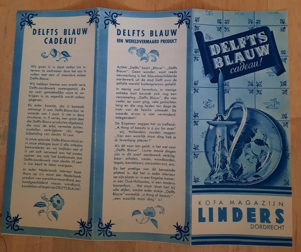 Delfts Blauw Cadeau Folder - Kofa Magazijn Linders Dordrecht, Verzamelen, Merken en Reclamevoorwerpen, Ophalen of Verzenden, Overige typen