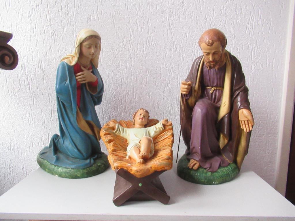 3 antieke grote kerststal beelden ., Ophalen
