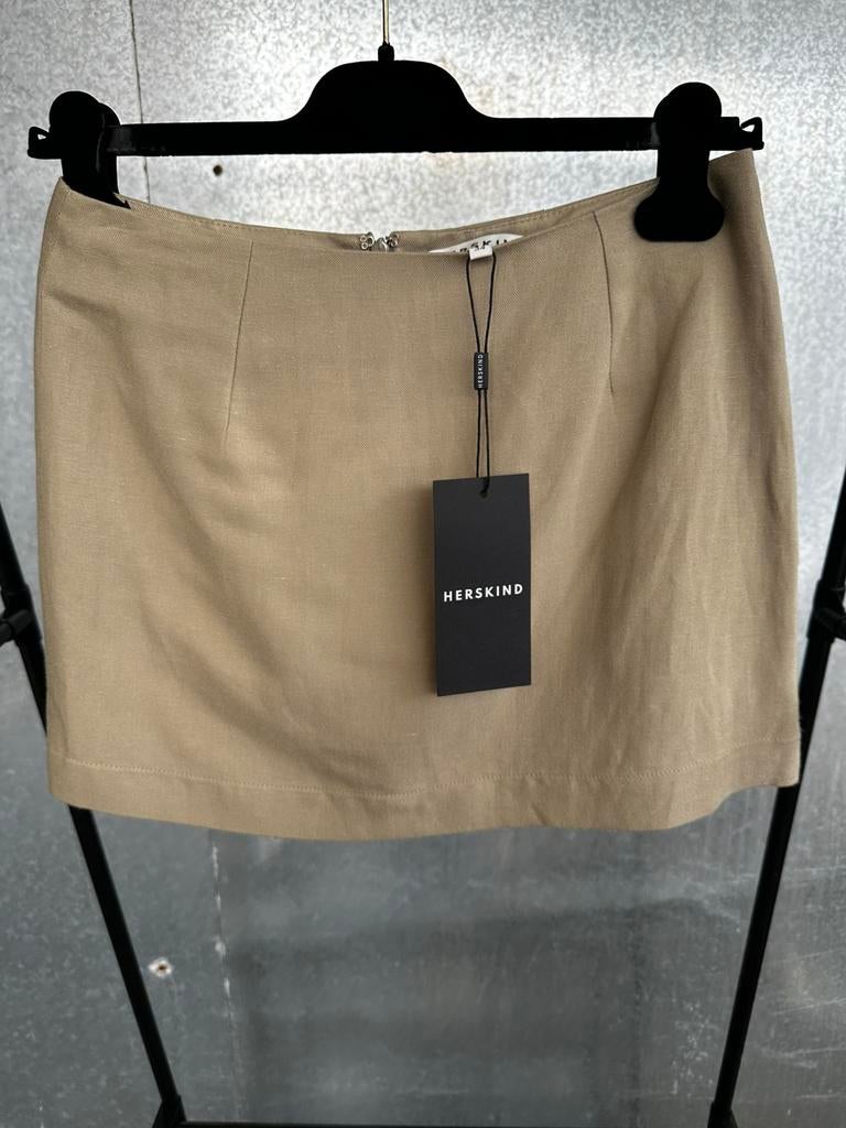 Herskind rok skirt 34 Debby khaki linnen, Kleding | Dames, Ophalen of Verzenden, Zo goed als nieuw, Maat 34 (XS) of kleiner, Onder de knie