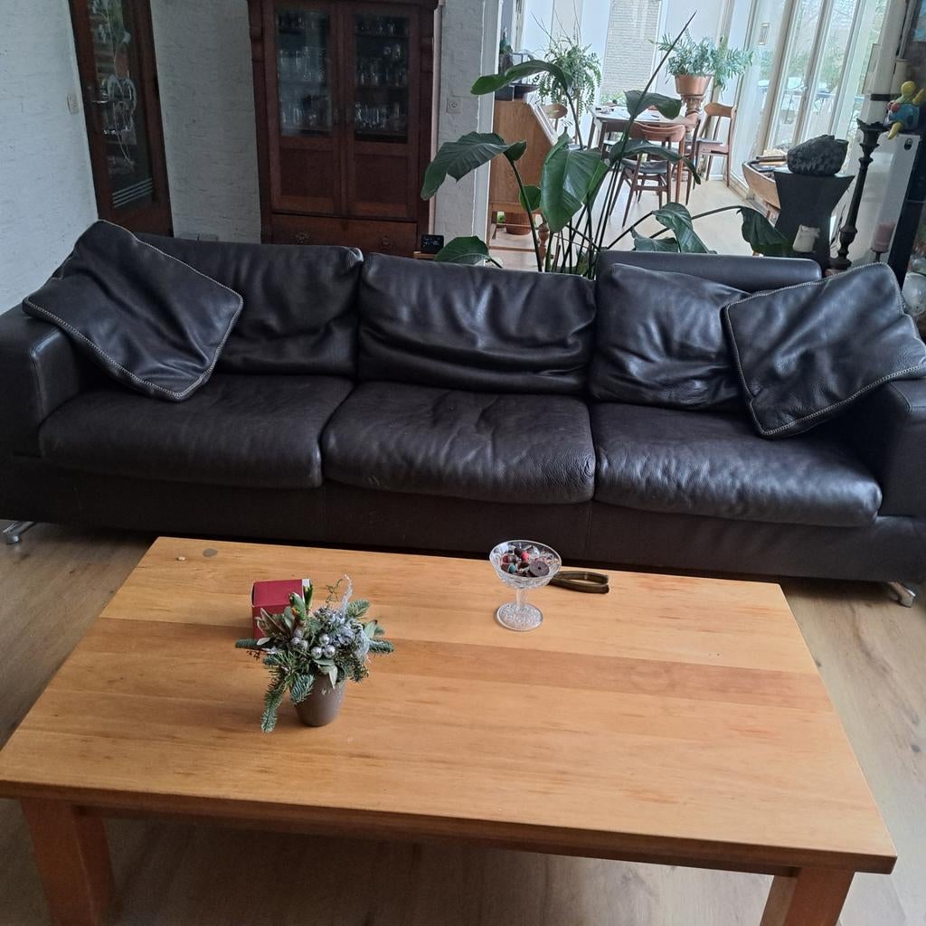 Luxe leren 3-zits bank met hoofdsteun - Zo goed als nieuw!, Driepersoons, Ophalen of Verzenden, Zo goed als nieuw, Rechte bank