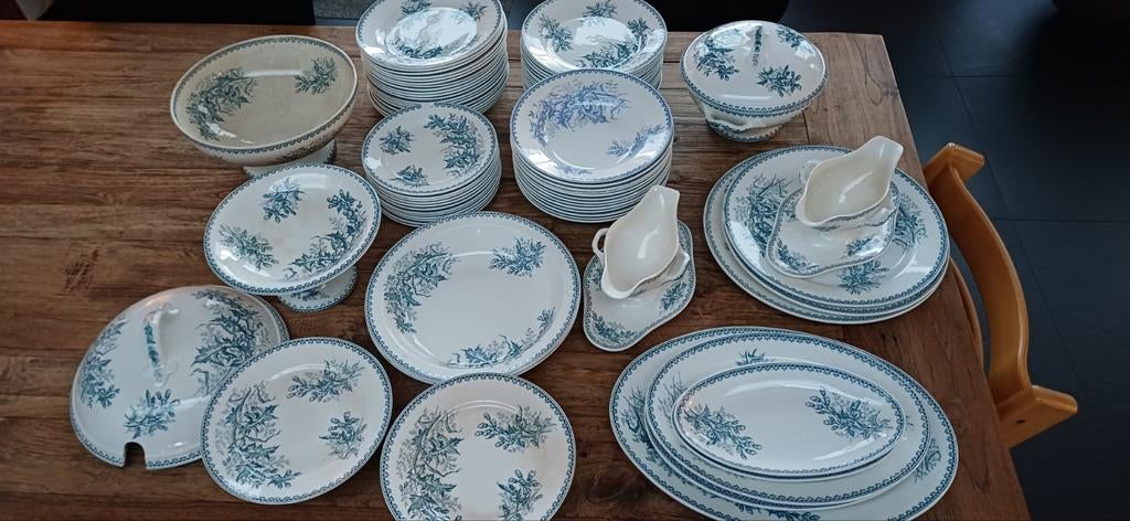 societe ceramique maestricht eetservies chardon groen., Antiek en Kunst, Antiek | Servies compleet, Ophalen of Verzenden