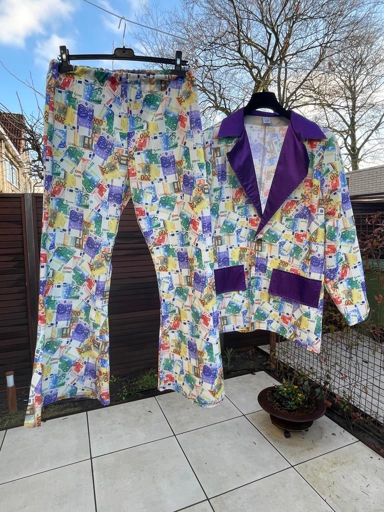 Heren pak met euro print - Opvallend en uniek! Maat 56, Kleding | Heren, Carnavalskleding en Feestkleding, Carnaval, Maat 56/58 (XL)