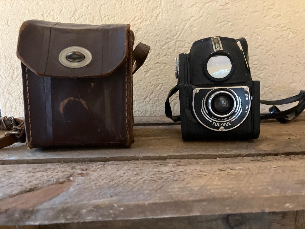 Vintage Ensign Ful-Vue boxcamera leren tas  jaren ’30/’40, Ophalen of Verzenden, Voor 1940, Fototoestel